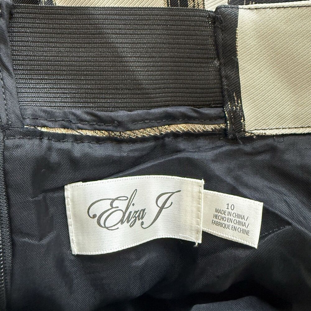 Eliza J 10 Metallic Grid Plaid Pleated Midi Skirt Black Gold Whimsigoth Holiday - Picture 4 of 9
